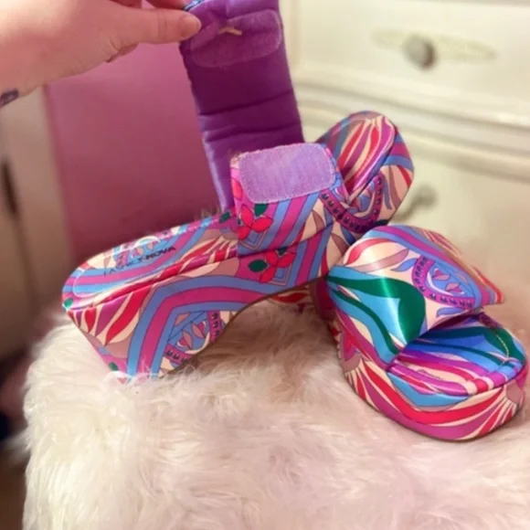 Fashion Nova y2k Style Platforms Sandals Velcro Strap Diamond Accent Women’s 7.5 - Picture 4 of 6